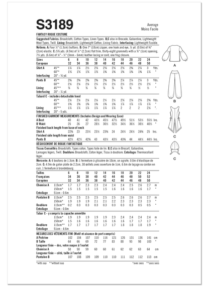 Simplicity S3189 pattern envelope showing misses' costumes with billowy sleeves