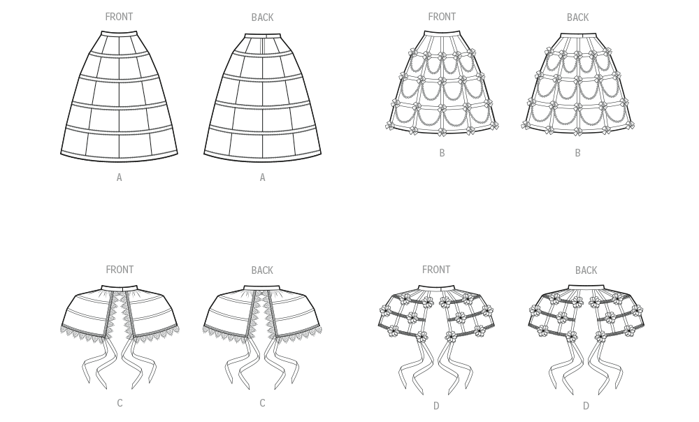 Simplicity S3192 pattern envelope showing hooped costume skirts