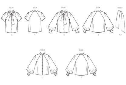 Simplicity S3195 pattern envelope showing blouses with bow tie collars