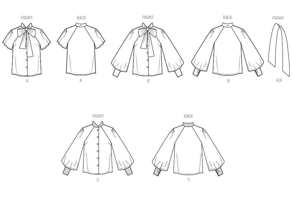 Simplicity S3195 pattern envelope showing blouses with bow tie collars