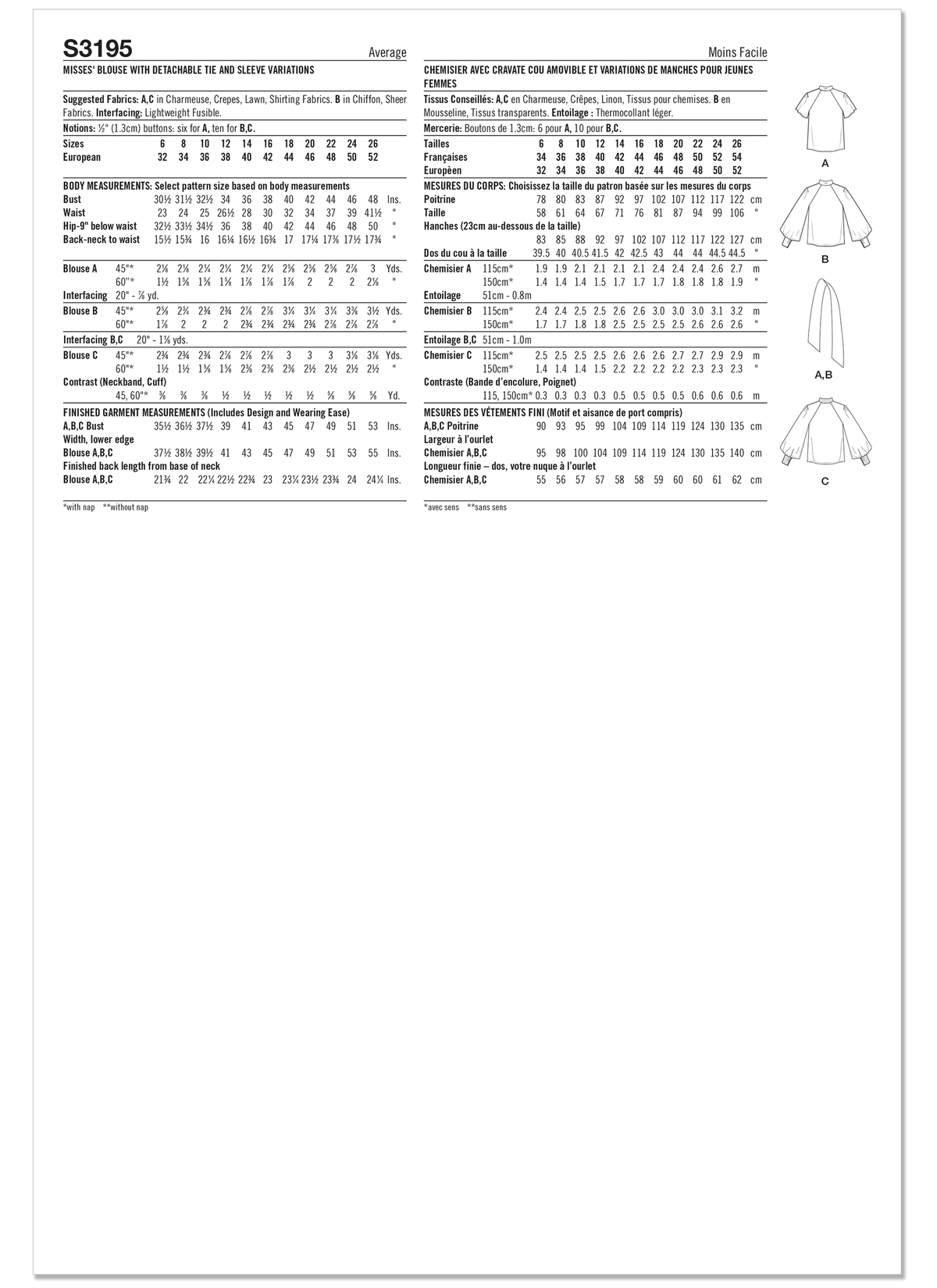 Simplicity S3195 pattern envelope showing blouses with bow tie collars