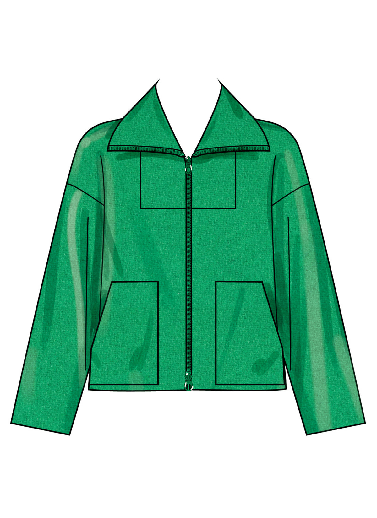 Simplicity S3196 pattern envelope showing high collar zip front jackets