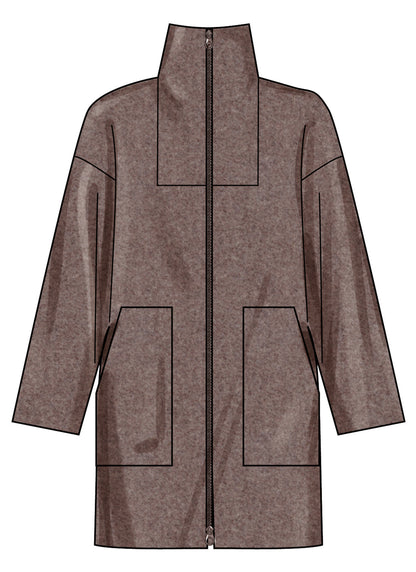 Simplicity S3196 pattern envelope showing high collar zip front jackets