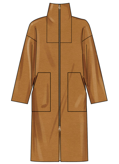 Simplicity S3196 pattern envelope showing high collar zip front jackets