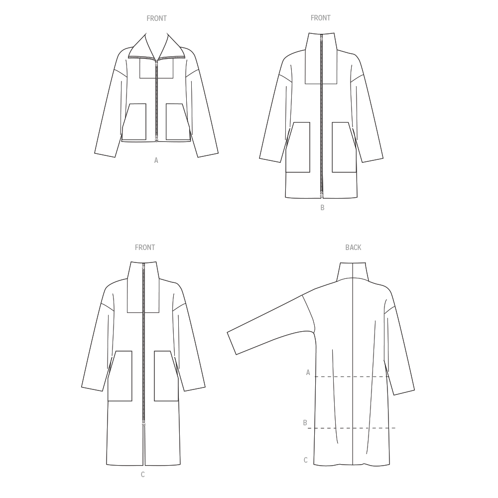 Simplicity S3196 pattern envelope showing high collar zip front jackets