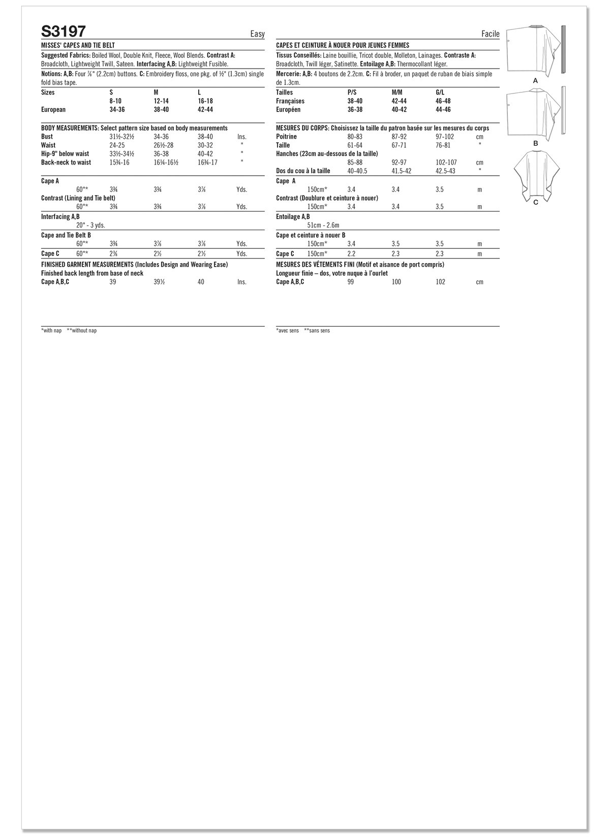Simplicity S3197 pattern envelope showing open front jackets