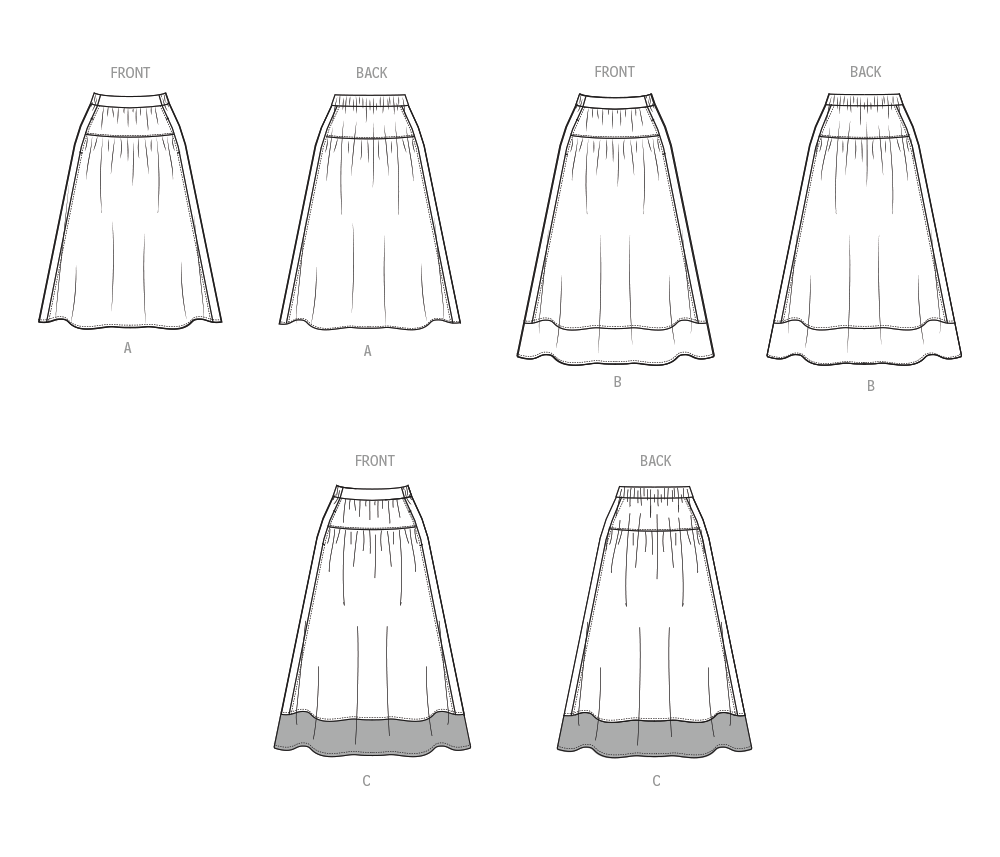 Simplicity S3198 pattern envelope showing gathered skirts with yoked waistbands