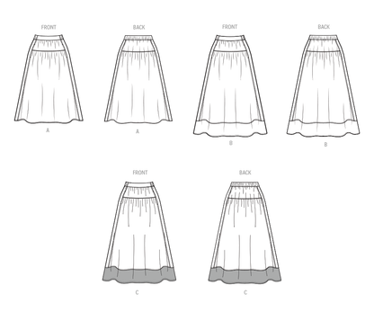 Simplicity S3198 pattern envelope showing gathered skirts with yoked waistbands