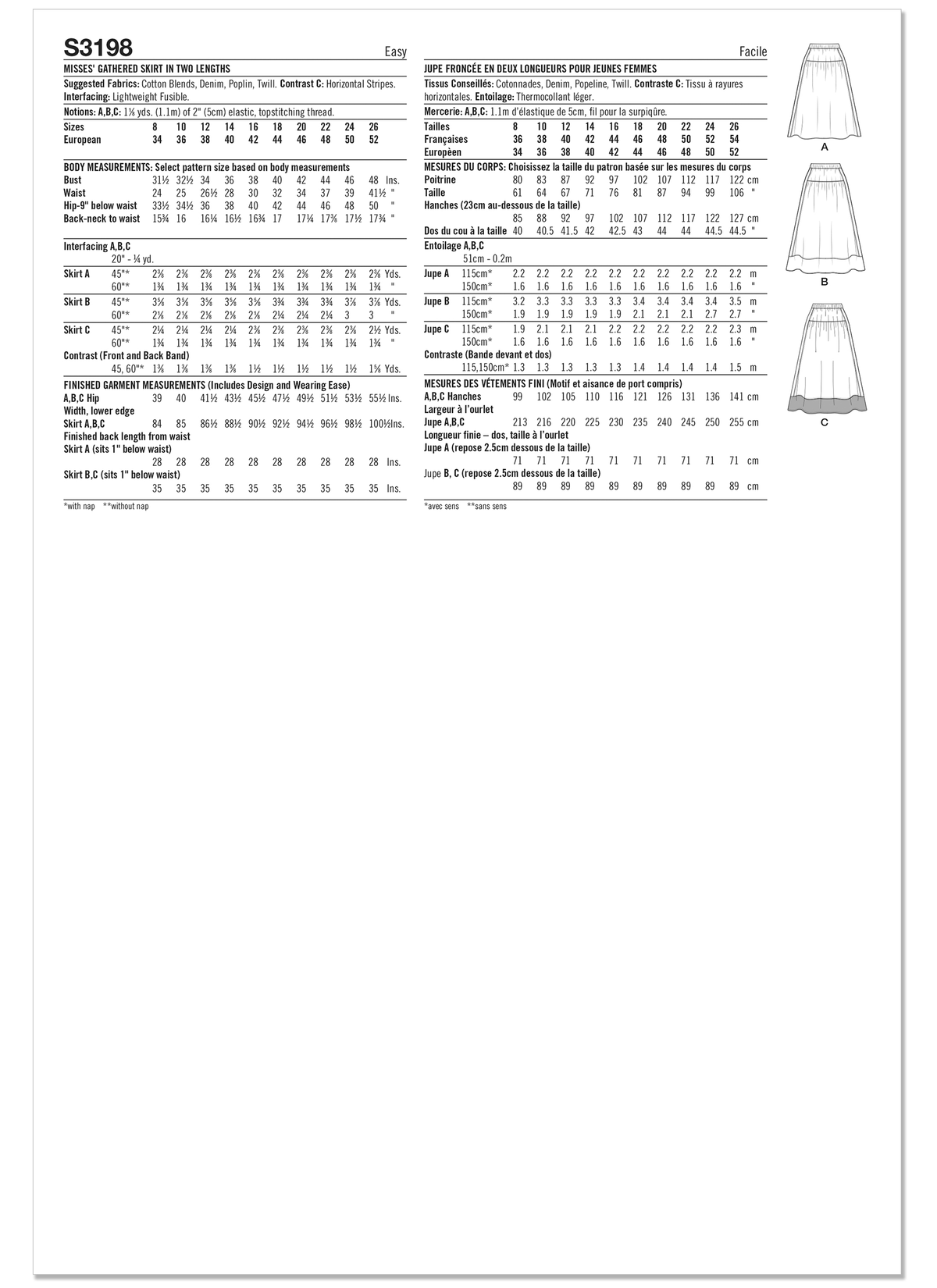 Simplicity S3198 pattern envelope showing gathered skirts with yoked waistbands