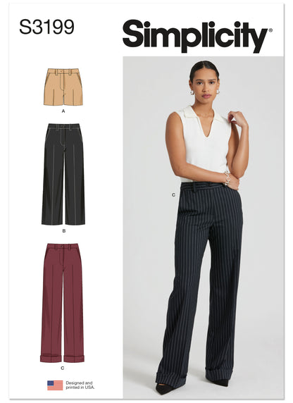 Simplicity S3199 pattern envelope showing low-rise trousers and shorts
