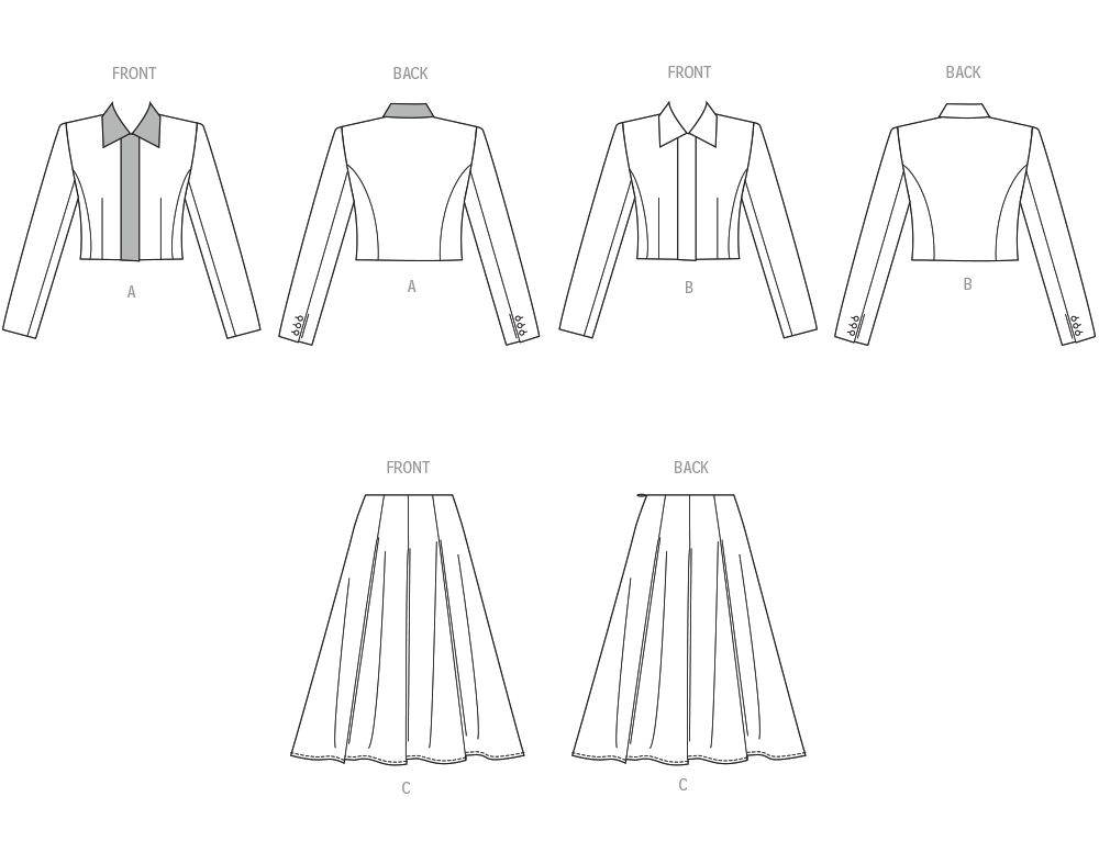 Simplicity S3201 pattern envelope showing tailored jackets with pointed collars