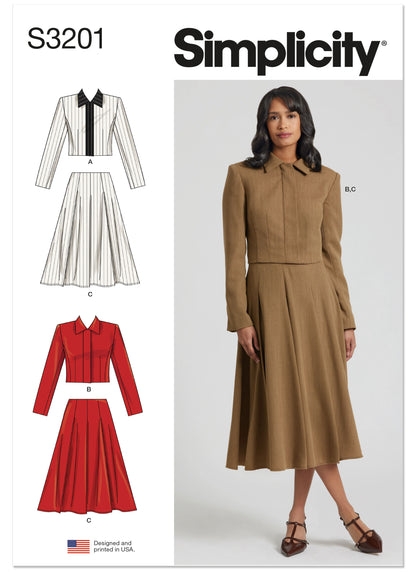 Simplicity S3201 pattern envelope showing tailored jackets with pointed collars