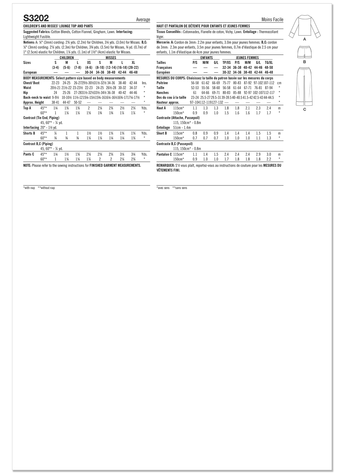 Simplicity S3202 pattern envelope showing children's pyjamas with piped lapels