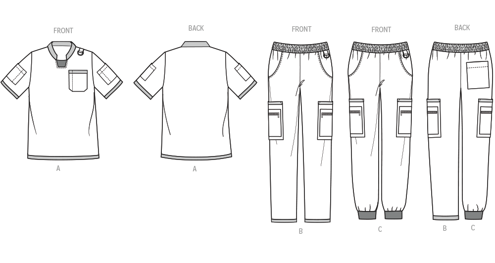Simplicity S3203 pattern envelope showing unisex utility tops with pockets