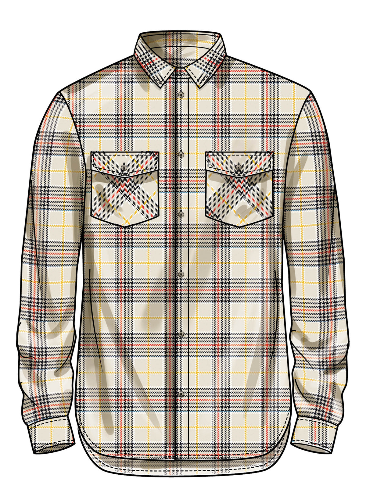 Simplicity S3206 pattern envelope showing men's shirts with chest pockets
