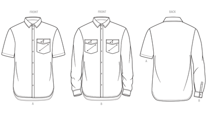 Simplicity S3206 pattern envelope showing men's shirts with chest pockets