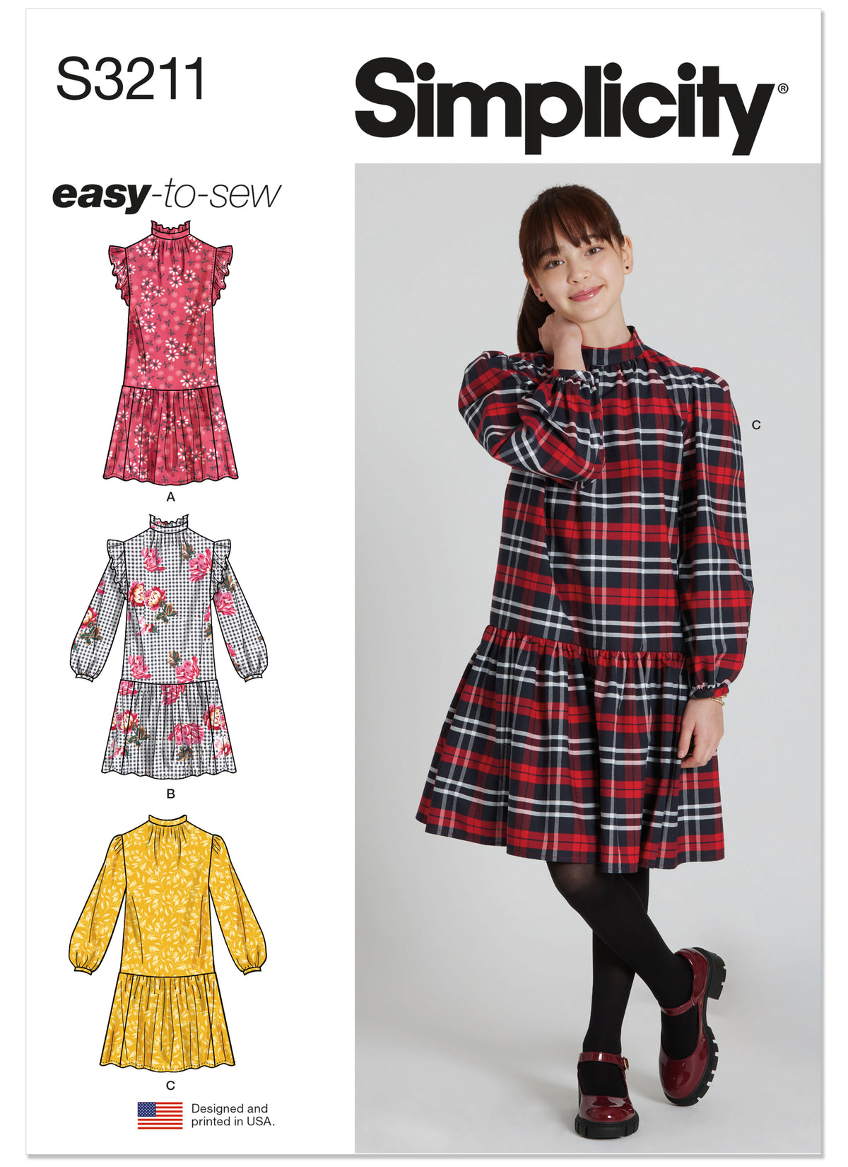 Simplicity S3211 pattern envelope showing girls' ruffled dresses