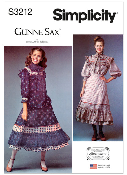 Simplicity S3212 vintage 1970s Gunne Sax two-piece dress pattern envelope