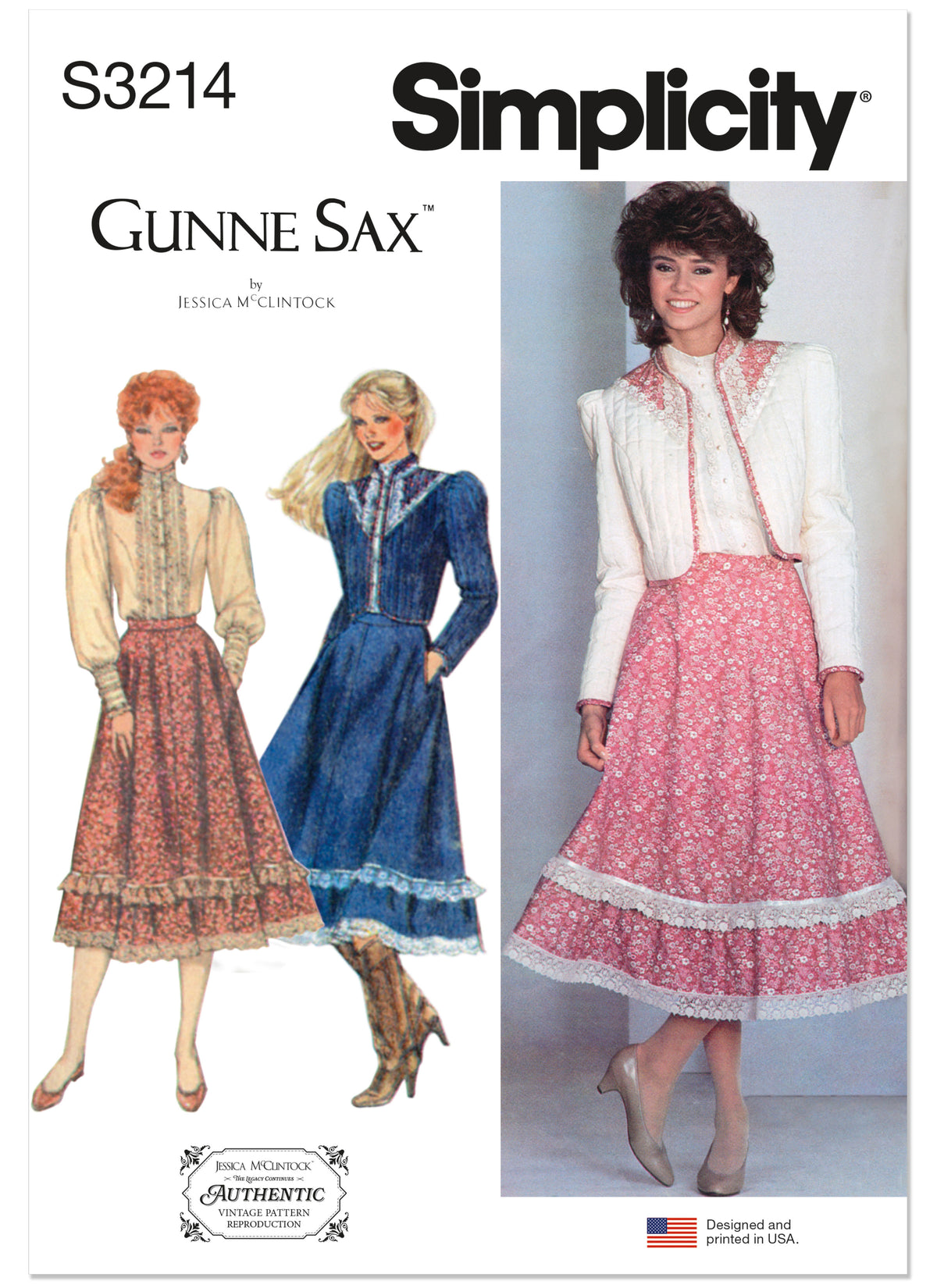 Simplicity S3214 vintage 1980s Gunne Sax skirt, blouse and jacket pattern envelope