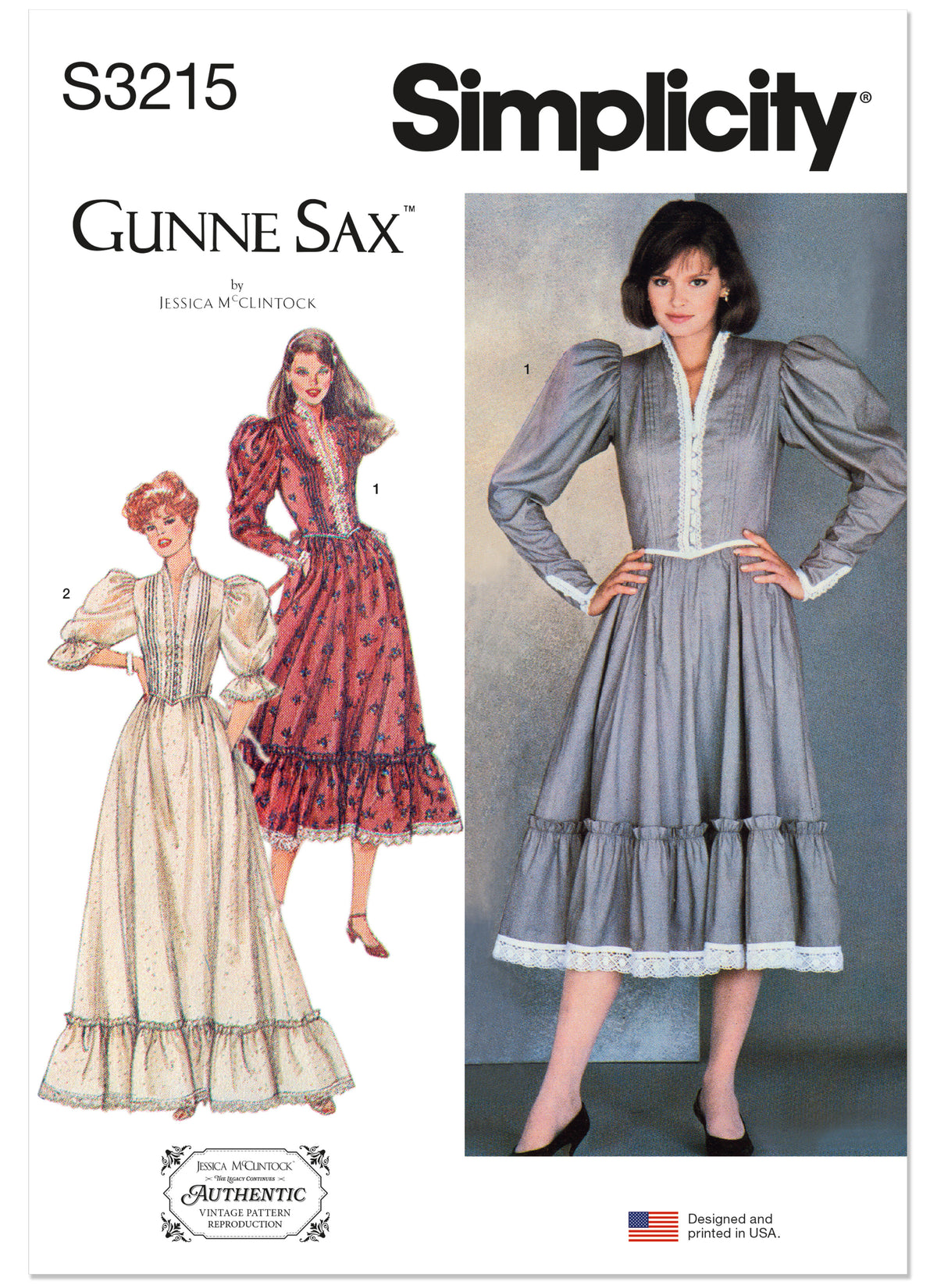 Simplicity S3215 vintage 1980s Gunne Sax fitted dress pattern envelope