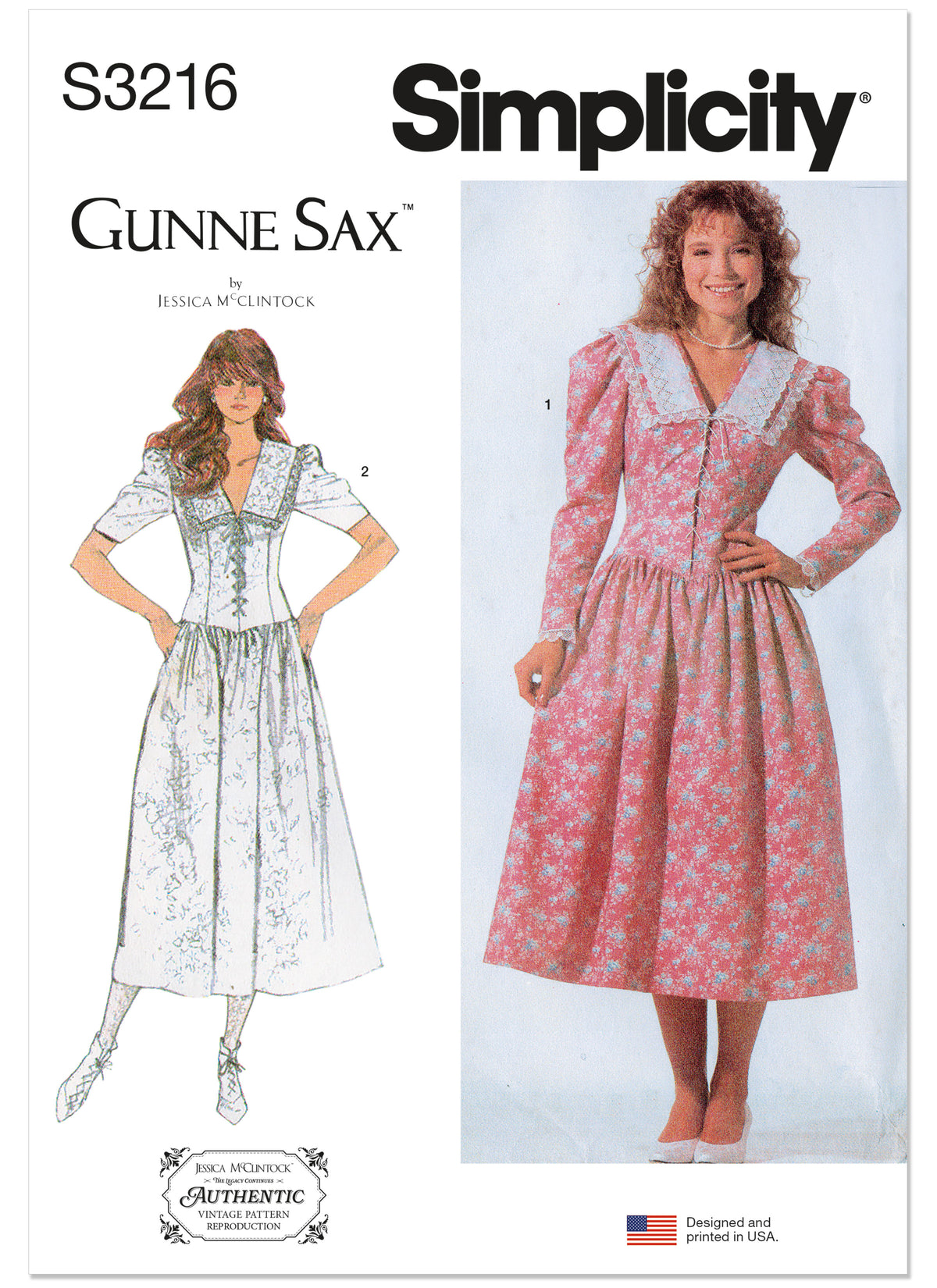 Simplicity S3216 vintage 1980s Gunne Sax dress pattern envelope