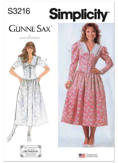 Simplicity S3216 vintage 1980s Gunne Sax dress pattern envelope