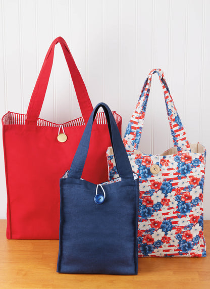 Simplicity S3217 pattern envelope showing structured tote bags in three sizes