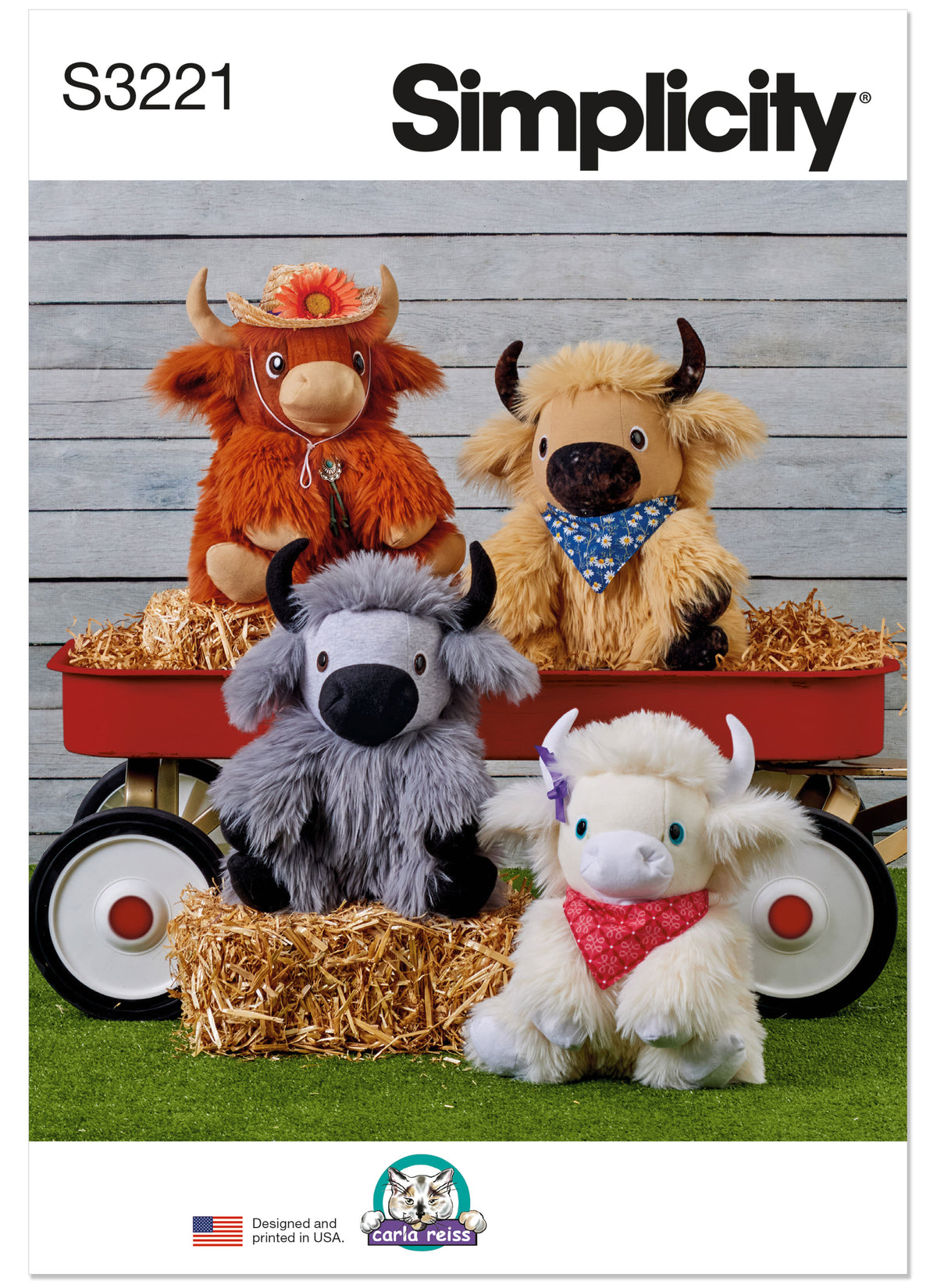 Simplicity S3221 pattern envelope showing stuffed animal toys