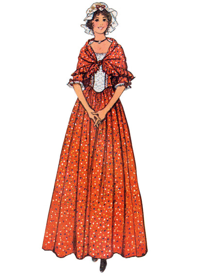 Simplicity S3226 costume pattern envelope showing colonial-style gowns with caps and shawls