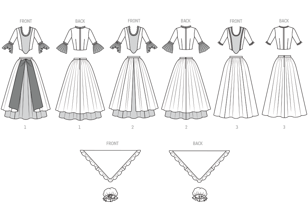 Simplicity S3226 costume pattern envelope showing colonial-style gowns with caps and shawls