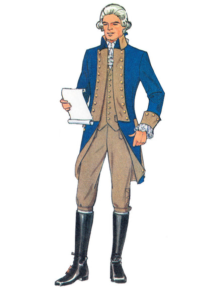 Simplicity S3227 costume pattern envelope showing men's colonial coats, waistcoats and breeches
