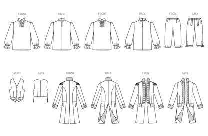Simplicity S3227 costume pattern envelope showing men's colonial coats, waistcoats and breeches