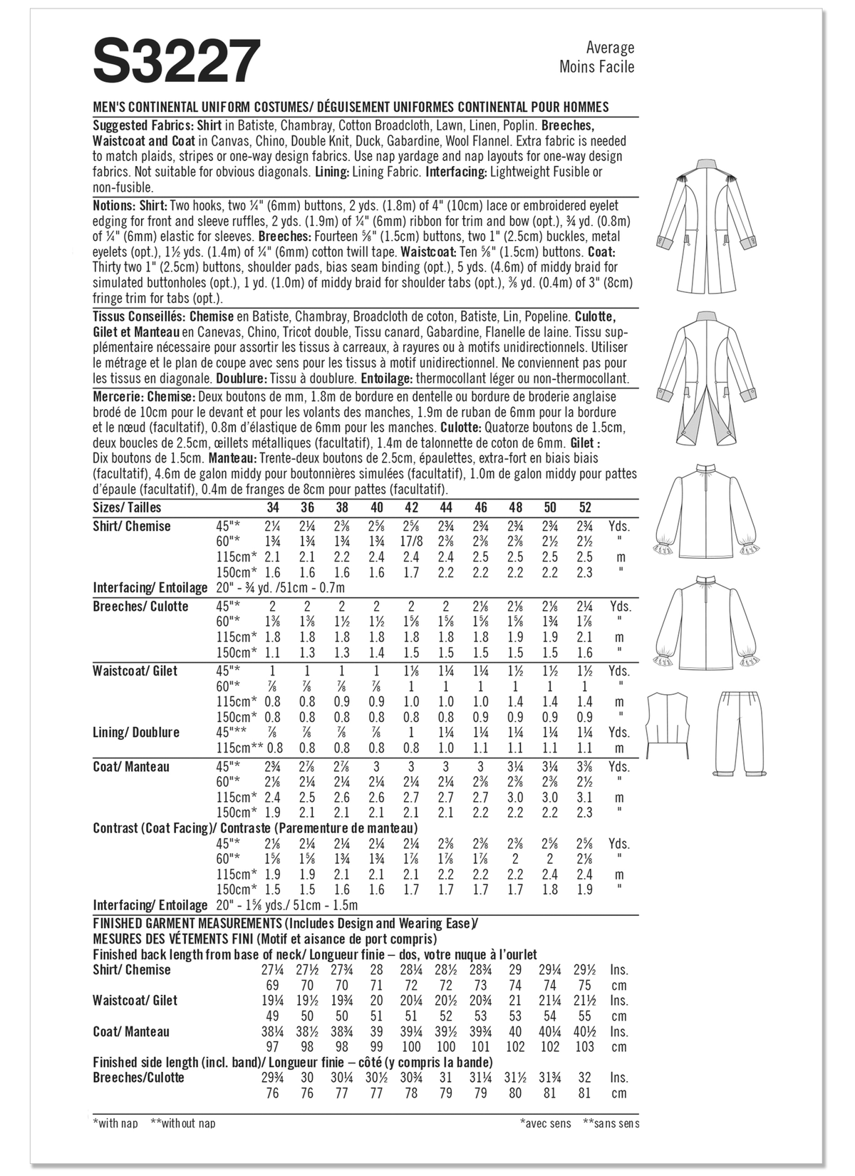 Simplicity S3227 costume pattern envelope showing men's colonial coats, waistcoats and breeches