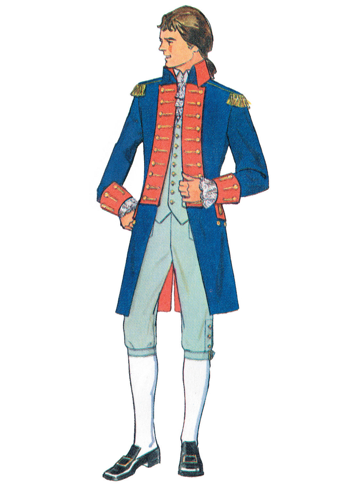 Simplicity S3227 costume pattern envelope showing men's colonial coats, waistcoats and breeches