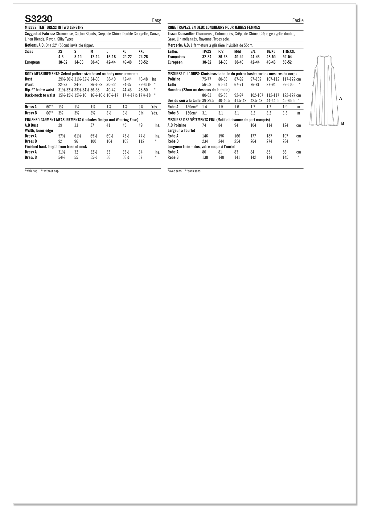 Simplicity S3230 sleeveless tent dress pattern envelope