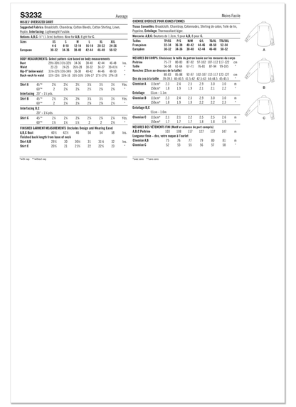Simplicity S3232 loose-fit shirt pattern envelope