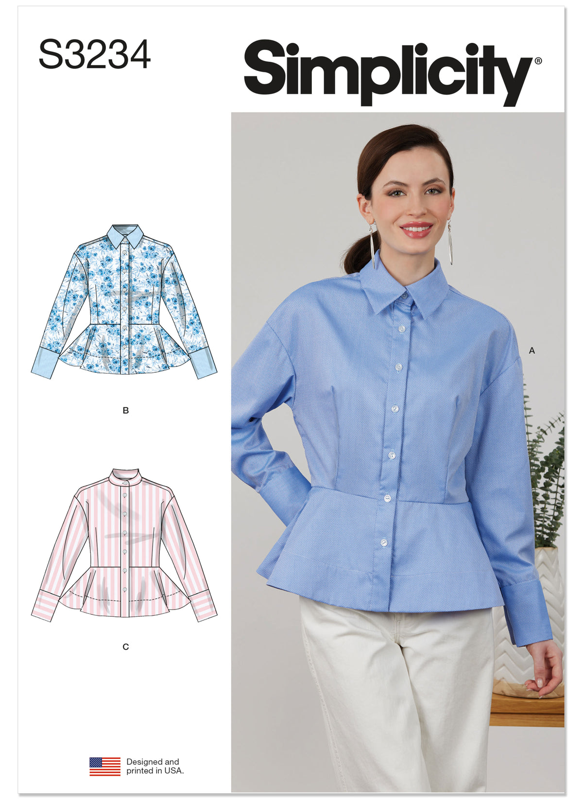 Simplicity S3234 collared shirt pattern envelope