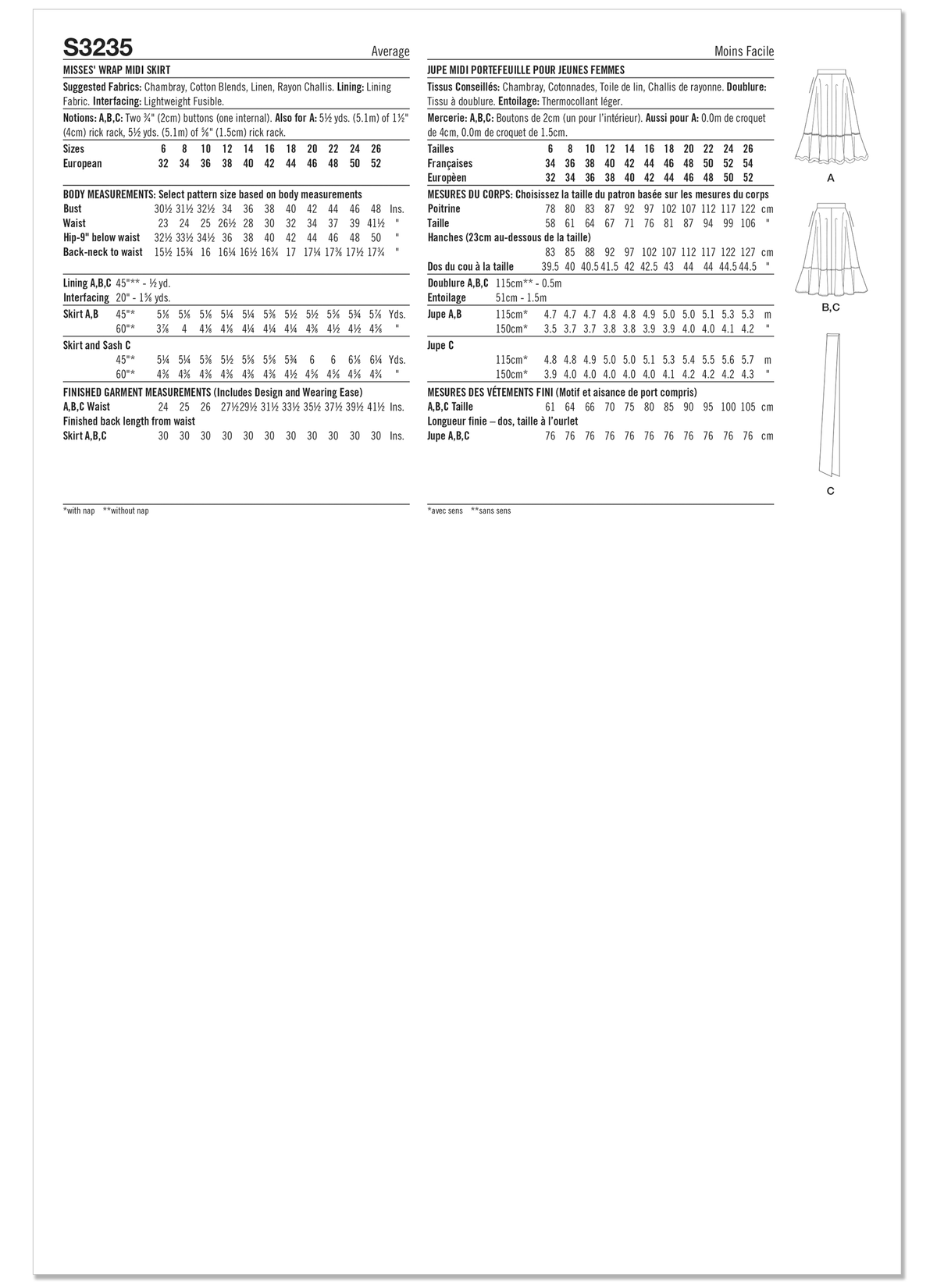 Simplicity S3235 sewing pattern envelope showing a skirt or trousers