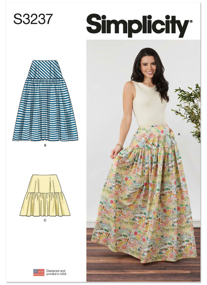 Simplicity S3237 sewing pattern envelope showing a skirt or trousers