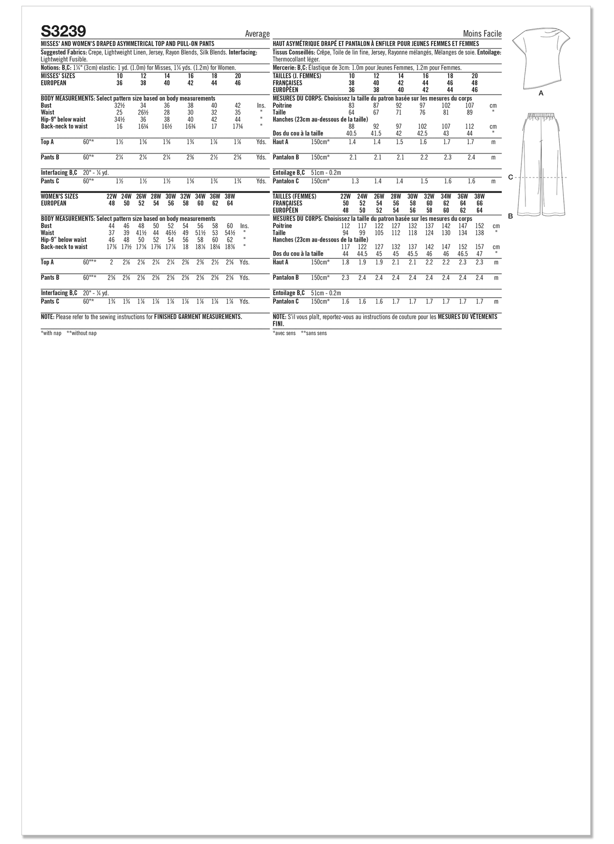Simplicity S3239 sewing pattern envelope showing a relaxed co-ord set