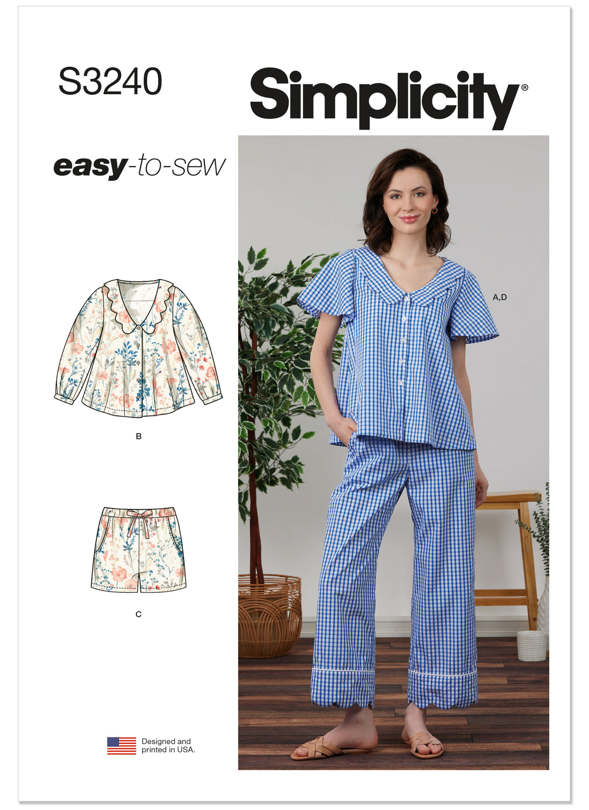 Simplicity S3240 sewing pattern envelope showing sleepwear