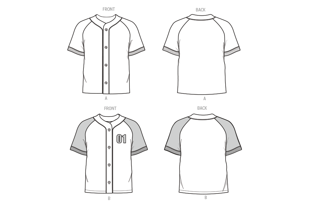 Simplicity S3241 sewing pattern envelope showing a baseball-style shirt