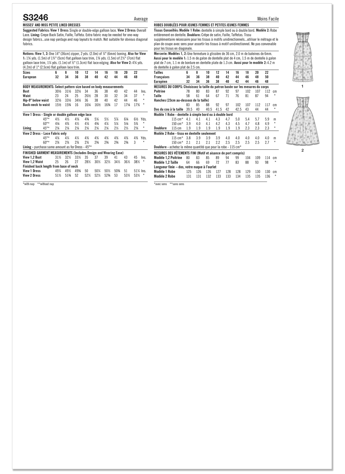Simplicity S3246 sewing pattern envelope showing a lined dress