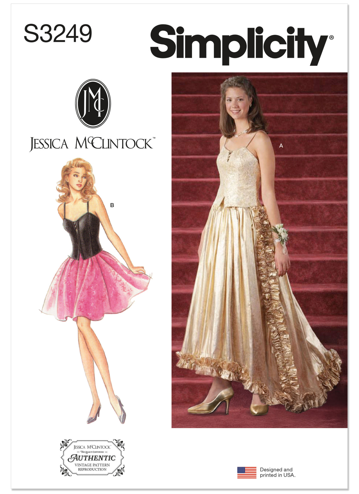 Simplicity S3249 sewing pattern envelope showing a two-piece dress