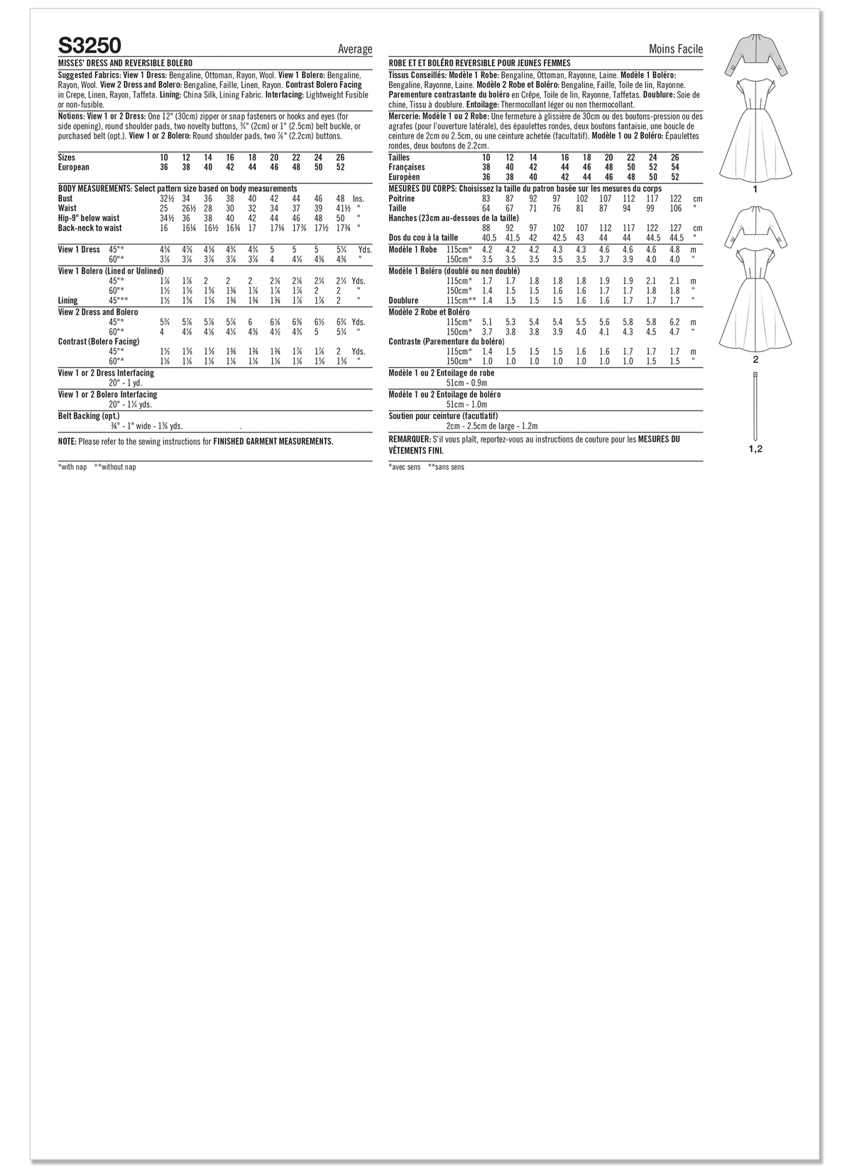 Simplicity S3250 sewing pattern envelope showing a dress and reversible bolero