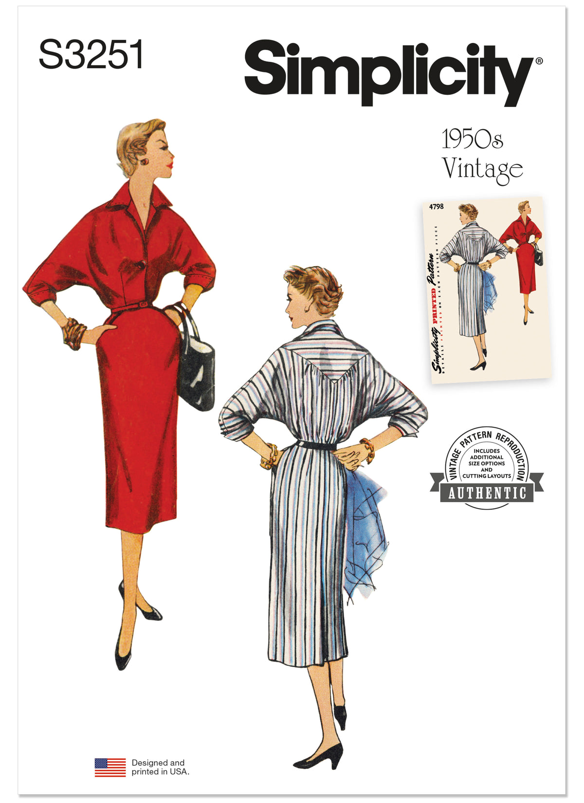 Simplicity S3251 sewing pattern envelope showing a dress