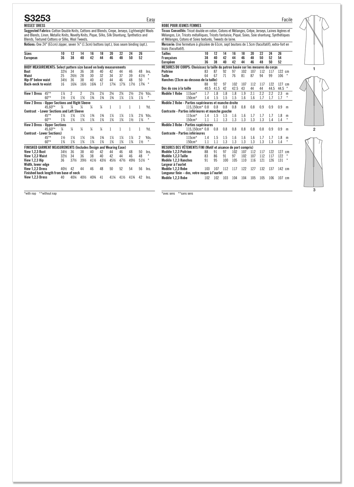 Simplicity S3253 sewing pattern envelope showing a dress