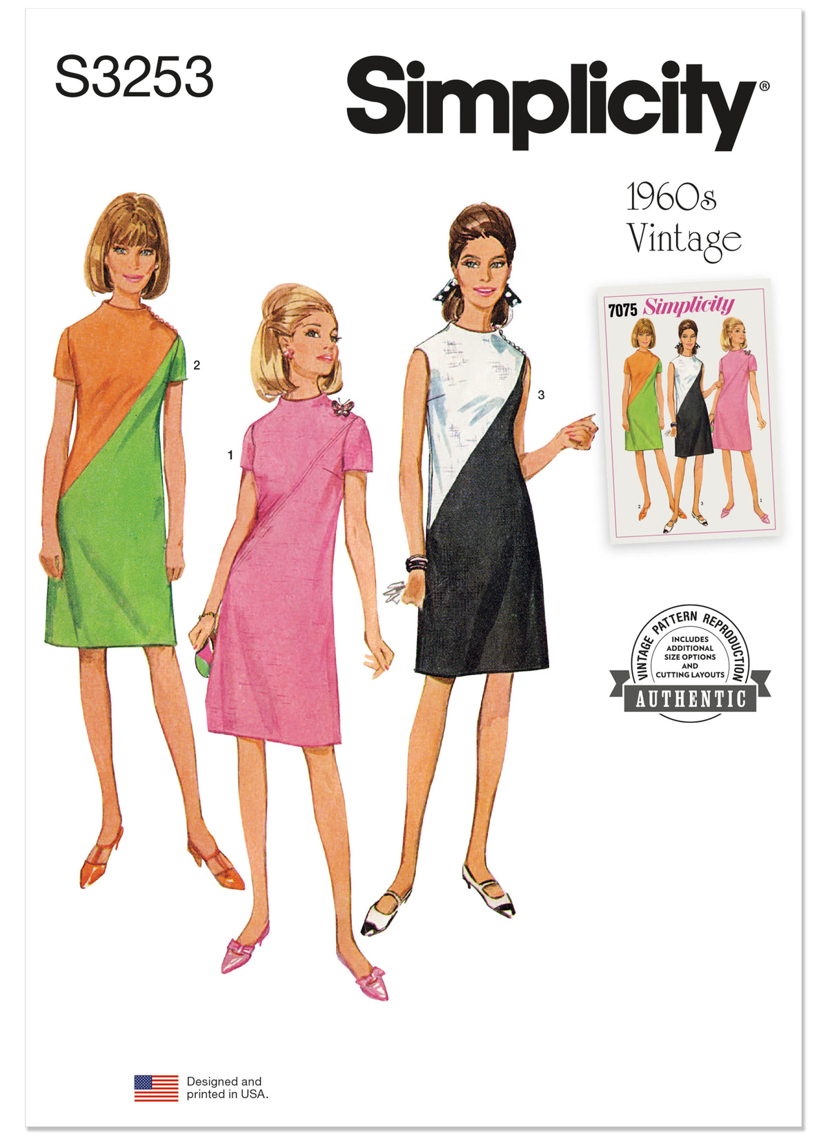 Simplicity S3253 sewing pattern envelope showing a dress