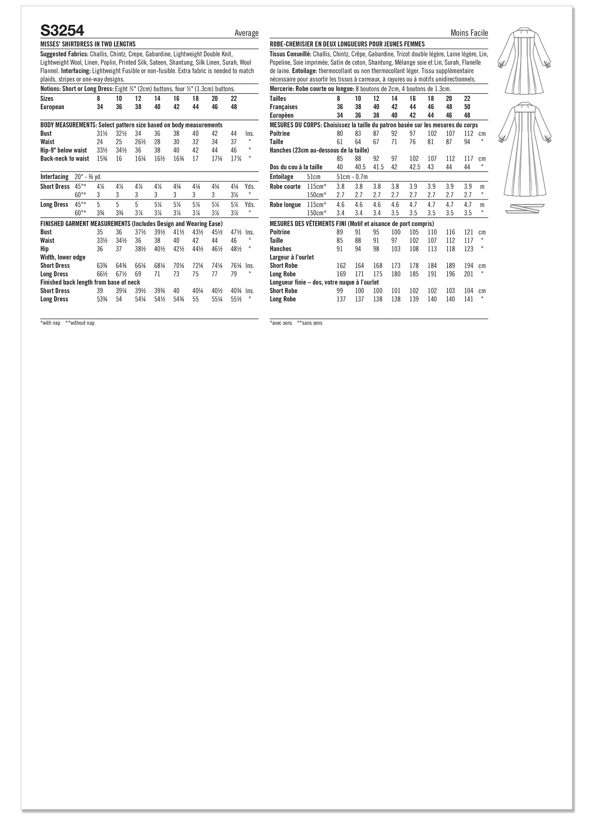 Simplicity S3254 sewing pattern envelope showing a dress