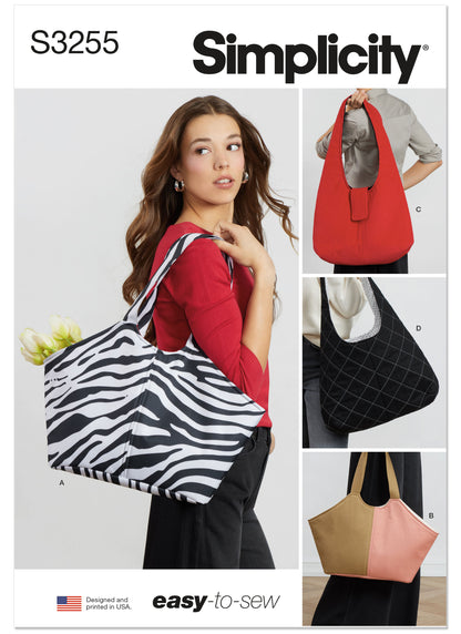 Simplicity S3255 sewing pattern envelope showing shoulder bags and totes